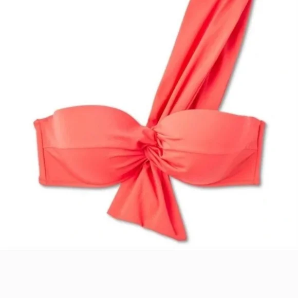 Coral Asymmetrical Bikini Top with Knot Detail Size 36B - Picture 3 of 4